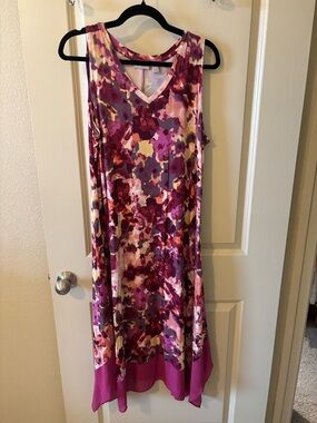 LOGO Women's V-Neck Floral Print Sleeveless Dress - Size Large - Summer, spring